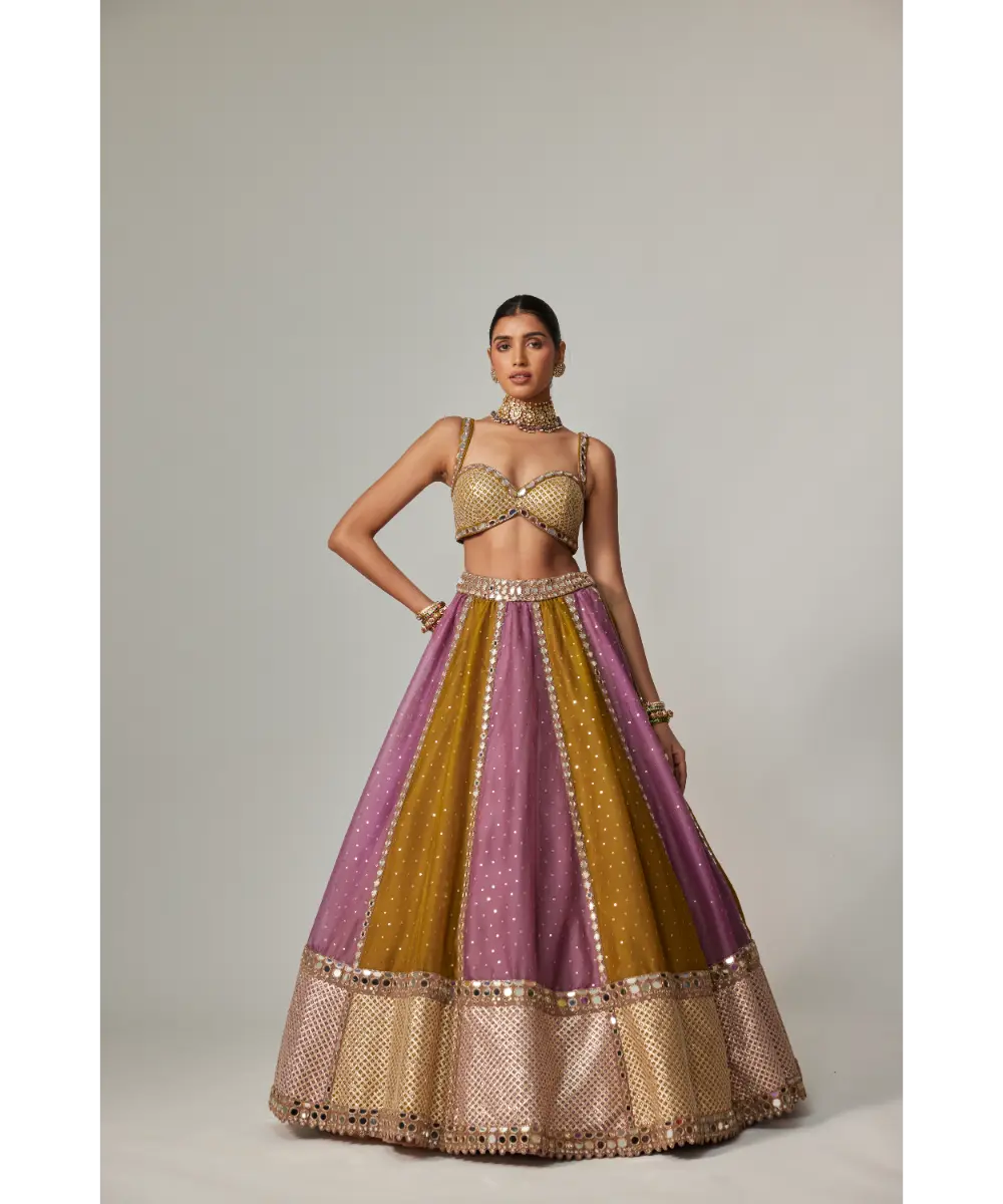 VVANI VATS - Green multicolor Sequin Scatter Lehenga Set